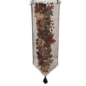 David Carter Brown Table Runner Fall Oak Leaves Acorn Woven Tapestry Autumn 70"